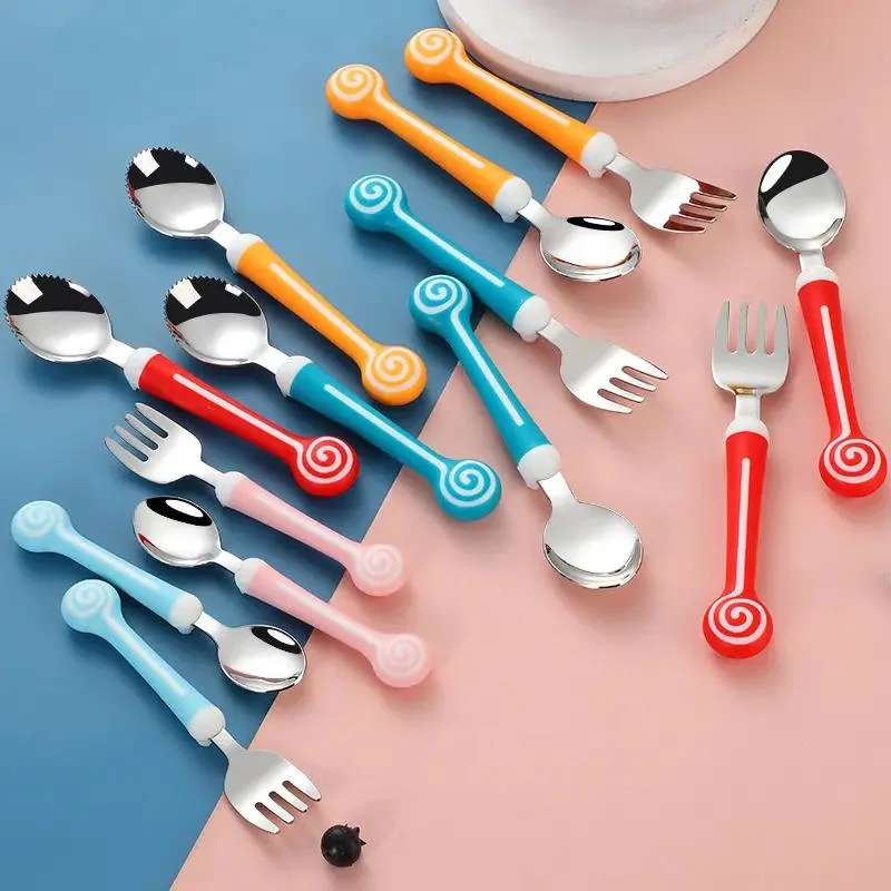 Baby Kids Cutlery Stainless Steel 304 Child Fork Spoon Portable Children&prime;s Tableware Set