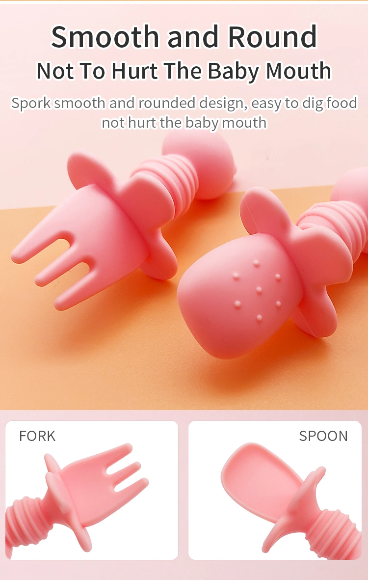 New Top Seller Mini Small Baby Feeding Silicone Spoon and Fork Set