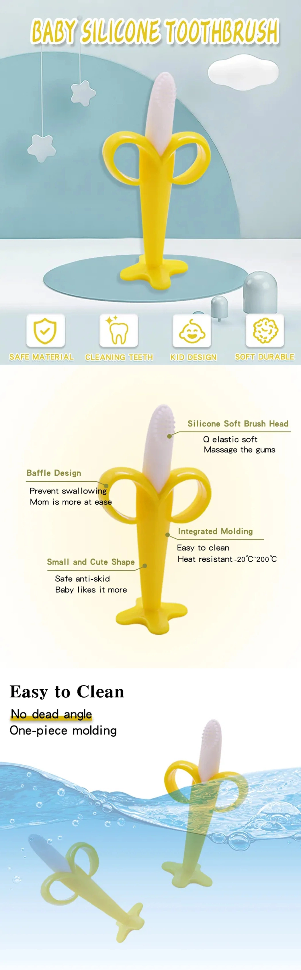 Banana Shape Food Grade Safety Silicone Teethers Baby Rubber Handle Toothbrush