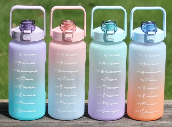 Hot Sale Gradient Color Square Big Belly Cup Color Spray Strap Sports Kettle Large Capacity Summer Straw Plastic Cup