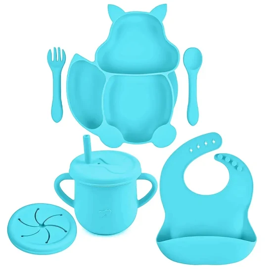Silicone Baby Feeding Set with Plate, Spoon, and Fork