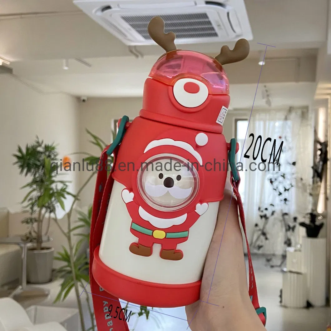 500ml 316 Stainless Steel Bears Thermal Cup for Children Kids Cute Cartoon Water Bottle with Strap Straw Wholesale