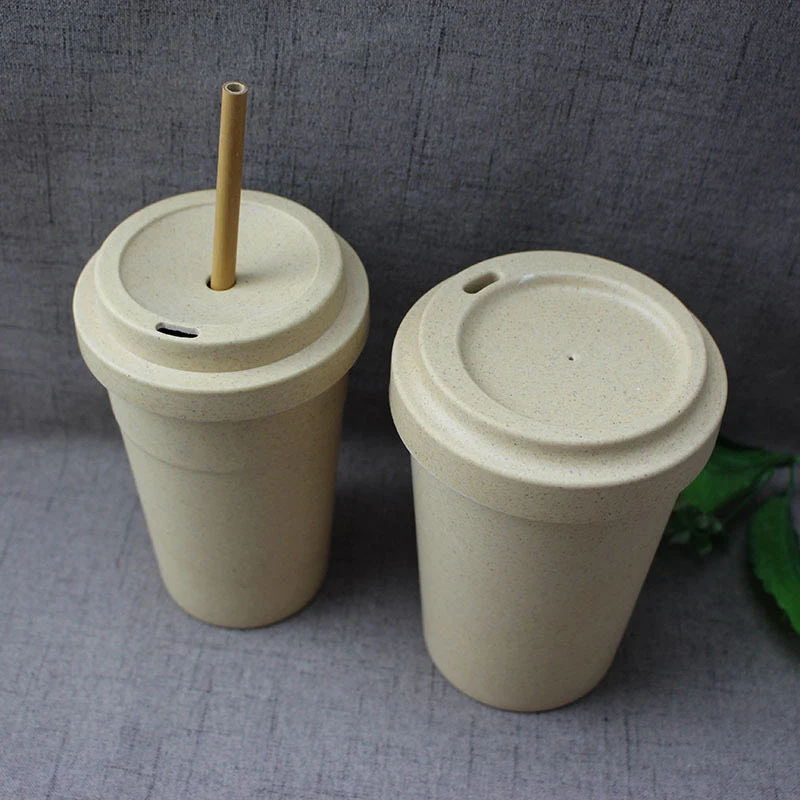 Wood Bran Color Bamboo Fiber Degradable Coffee Cup Straw Cup Beverage Cup Environmental Protection Health Cup with Bamboo Straw
