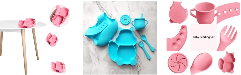 Silicone Baby Feeding Set with Plate, Spoon, and Fork