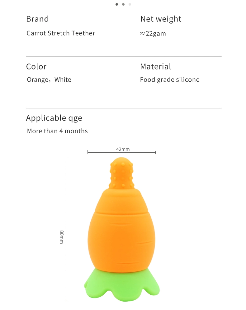 Factory Direct Sales Carrot-Shaped Food-Grade Silicone Teether BPA-Free Baby Soft Silicone Teether