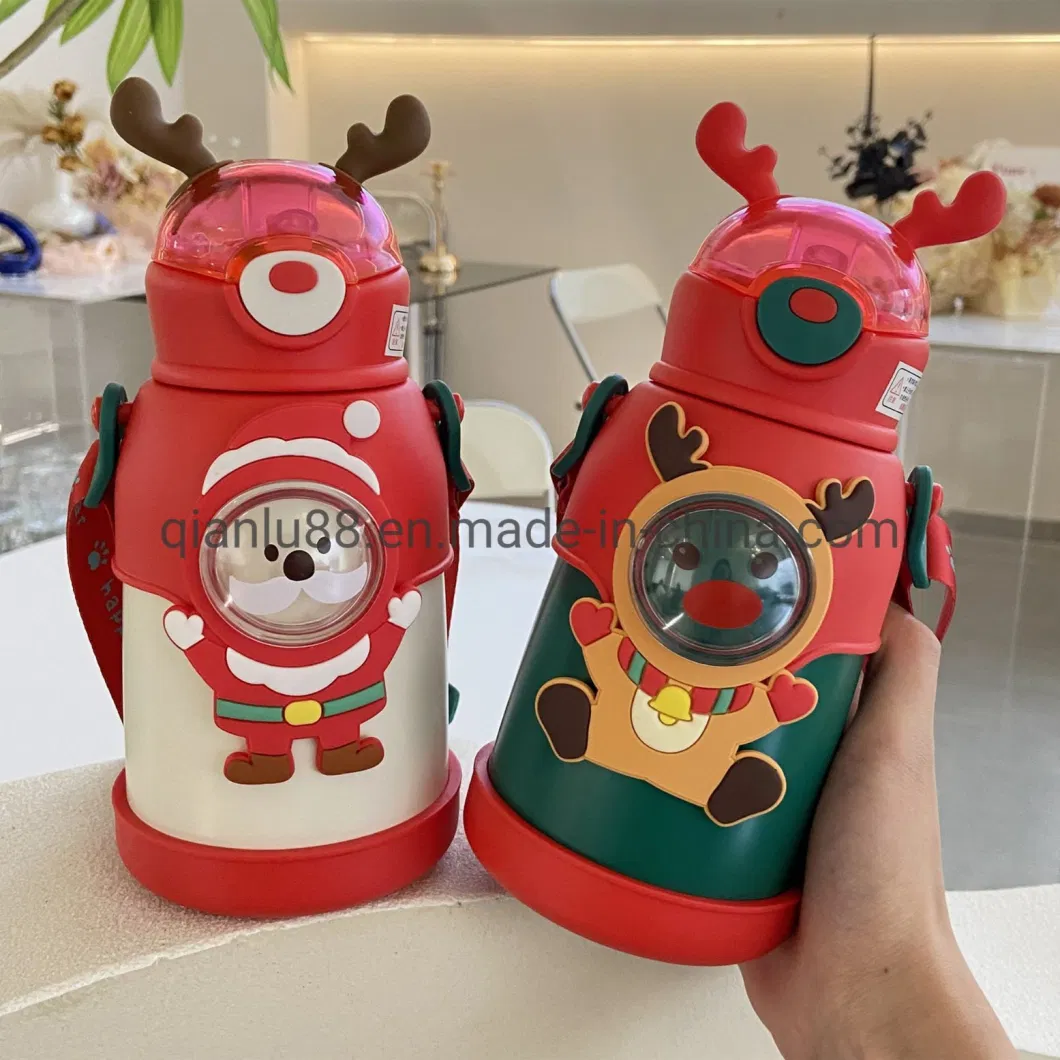 500ml 316 Stainless Steel Bears Thermal Cup for Children Kids Cute Cartoon Water Bottle with Strap Straw Wholesale