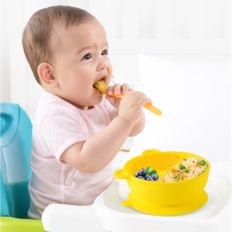 Silicone Eco-Friendly Silicone Baby Suction Plate Feeding Set with Spoon and Fork Kit