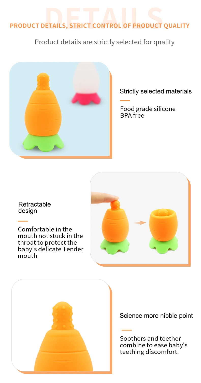 Factory Direct Sales Carrot-Shaped Food-Grade Silicone Teether BPA-Free Baby Soft Silicone Teether