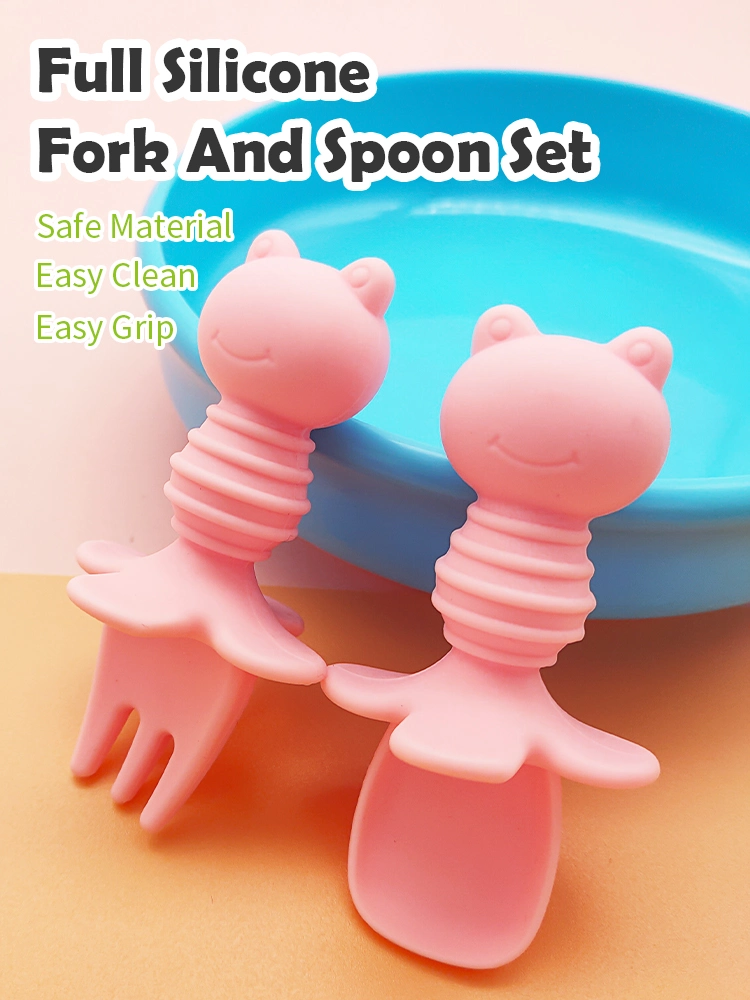 New Top Seller Mini Small Baby Feeding Silicone Spoon and Fork Set