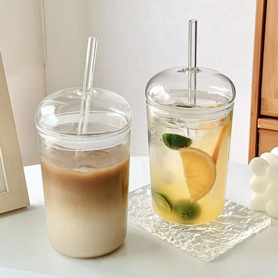 450ml Glass Coffee Cup with Straw Drinking Glasses