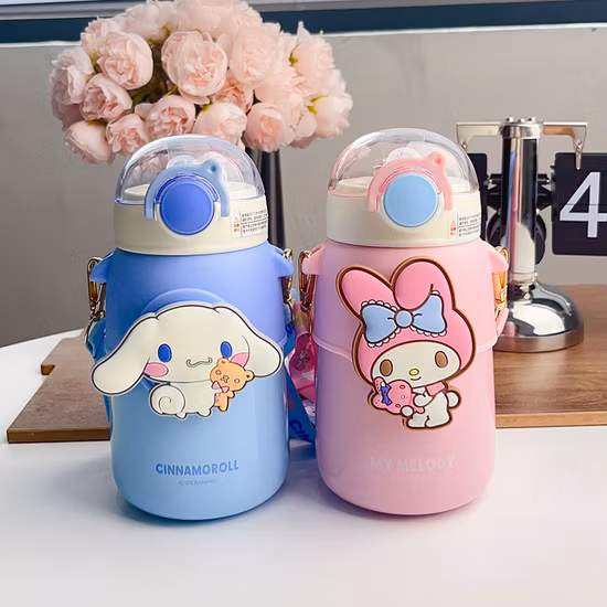 Intelligent Temperature Display Children′ S Thermos Cartoon Thermos Student Strap 316 Stainless Steel Straw Water Cup